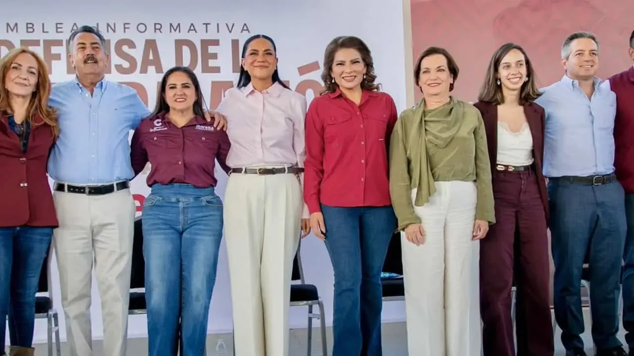Asamblea de Morena en Hermosillo con Ariadna Montiel y Lorenia Valles, el 17 de octubre de 2026.